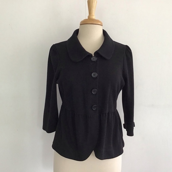 H&M cropped babydoll round collar 4 button front 3/4 sleeve black knit jacket L - Picture 1 of 8